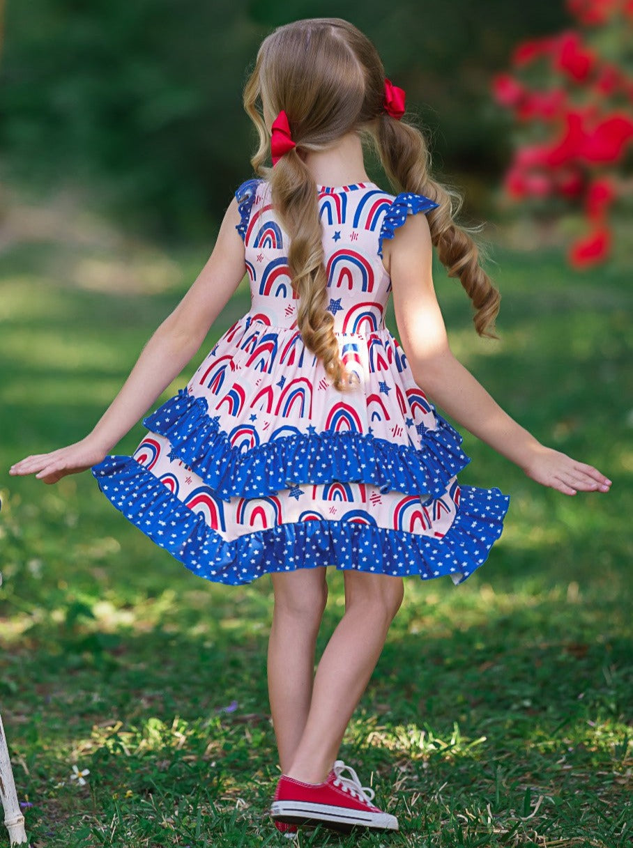 Girls 4th of July Dress | Lace Tiered Ruffle Dress - Mia Belle Girls