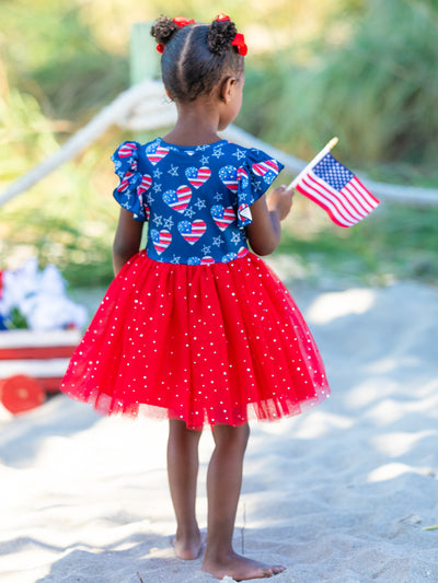 Girls 4th Of July Dresses | US Flag Heart Sequin Sparkle Tutu Dress