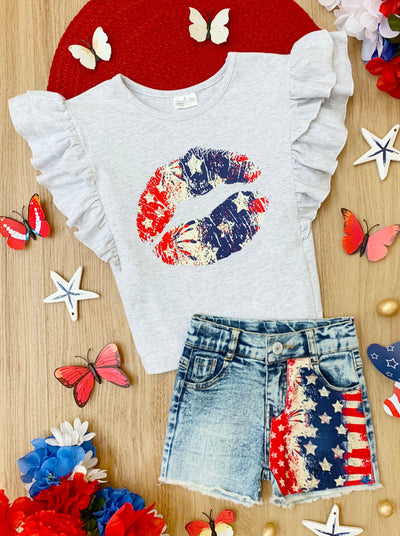 Girls 4th of July Top and Denim Shorts Set | Mia Belle Girls