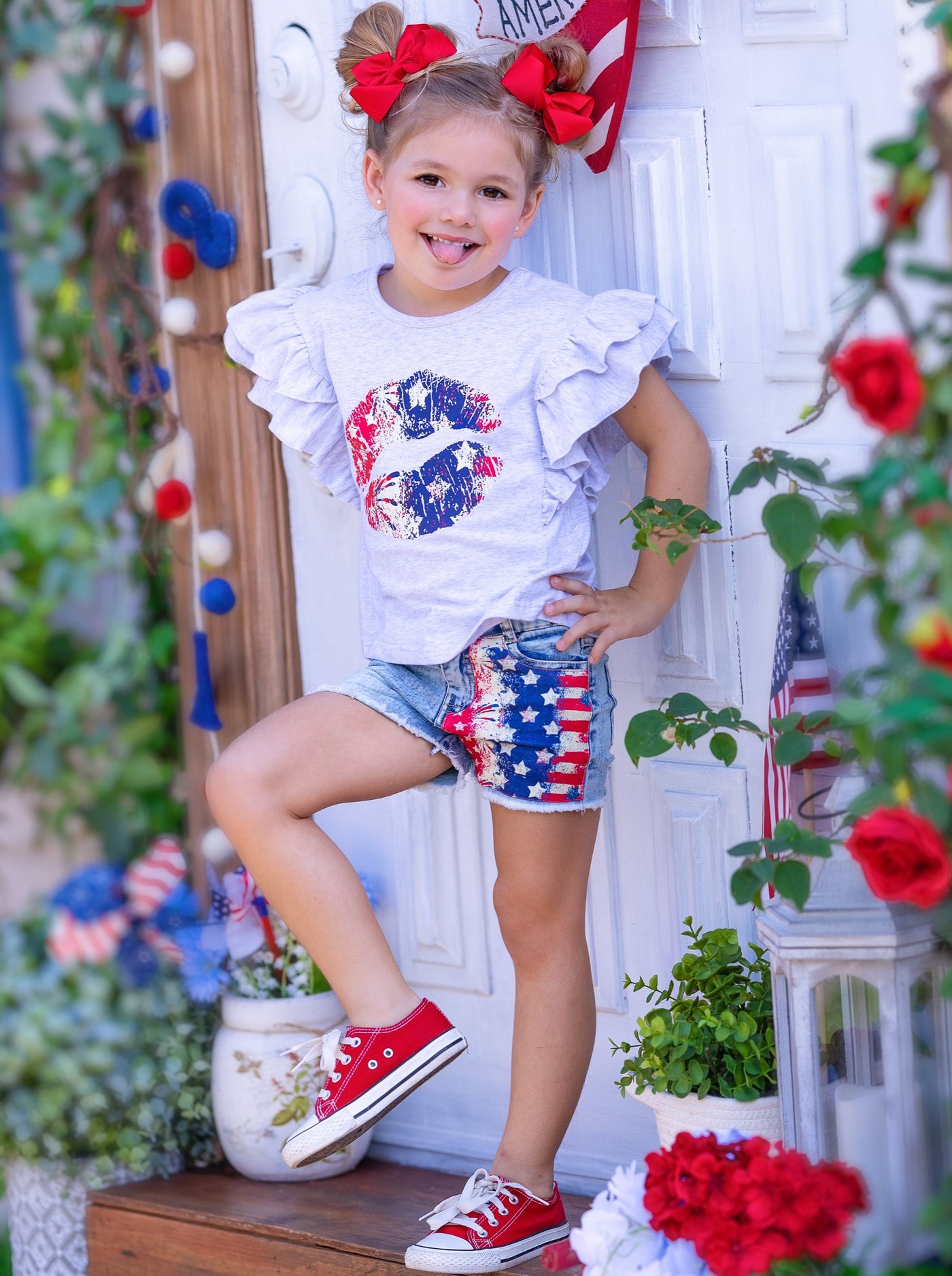 Girls 4th of July Top and Denim Shorts Set | Mia Belle Girls