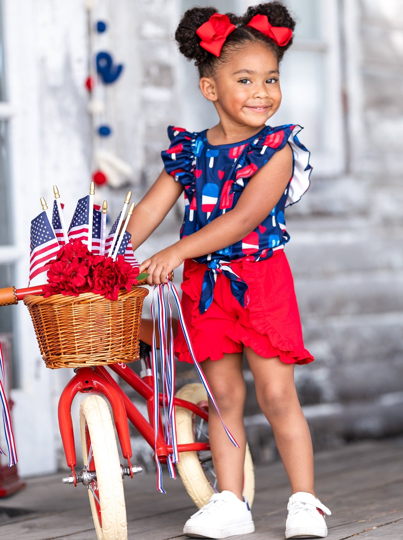 Girls Popsicle Knot Hem Top and Ruffle Shorts Set | 4th of July