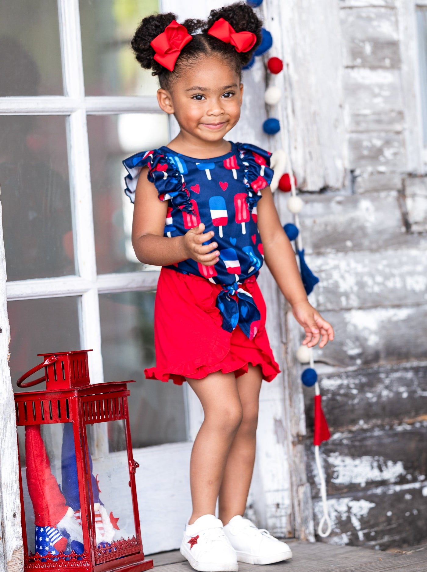 Girls Popsicle Knot Hem Top and Ruffle Shorts Set | 4th of July