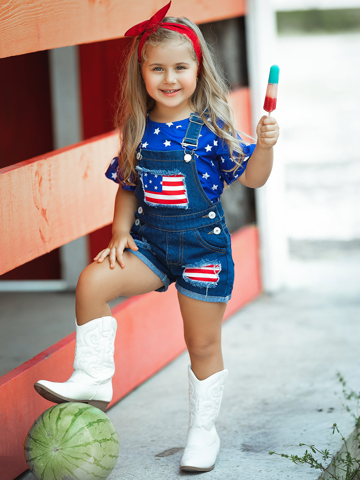 Girls 4th of July Outfits | Sequin Overall Set - Mia Belle Girls