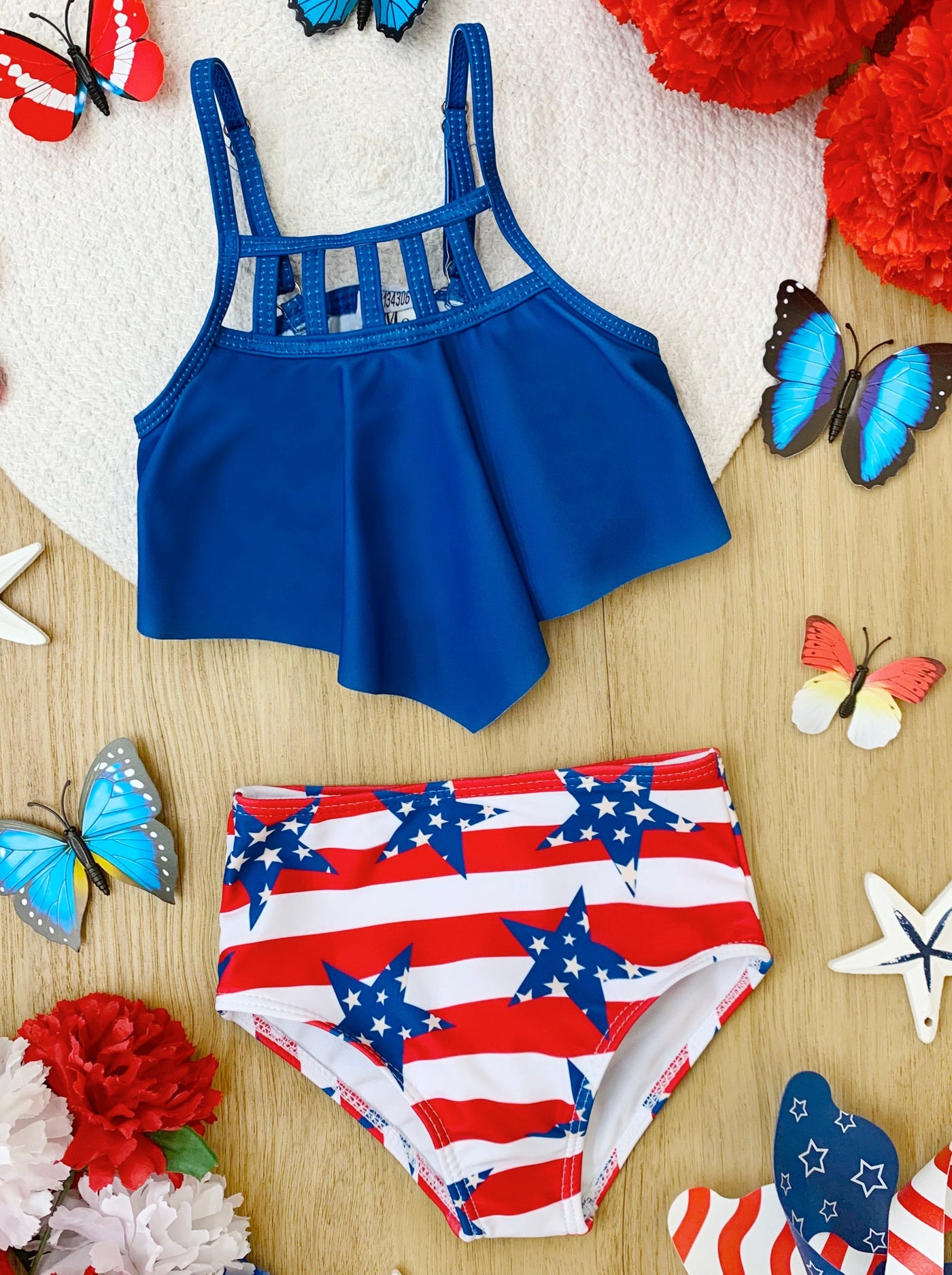 Mia Belle Girls American Flag Tankini Two Piece Swimsuit | 4th of July