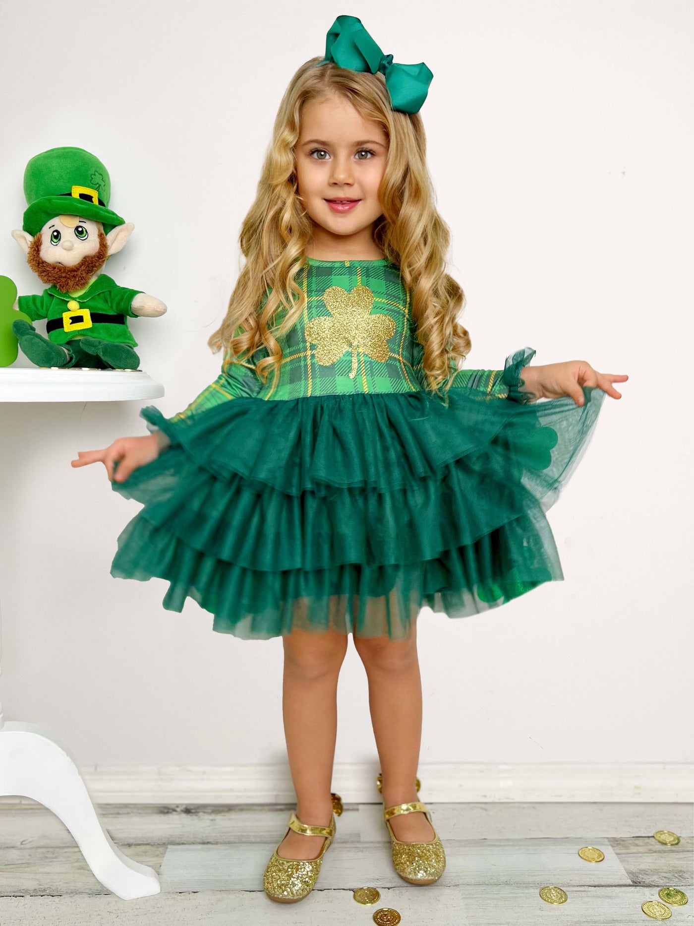 St. Patrick's Day Outfit | Girls Shamrock Shimmer Tiered Tutu Dress
