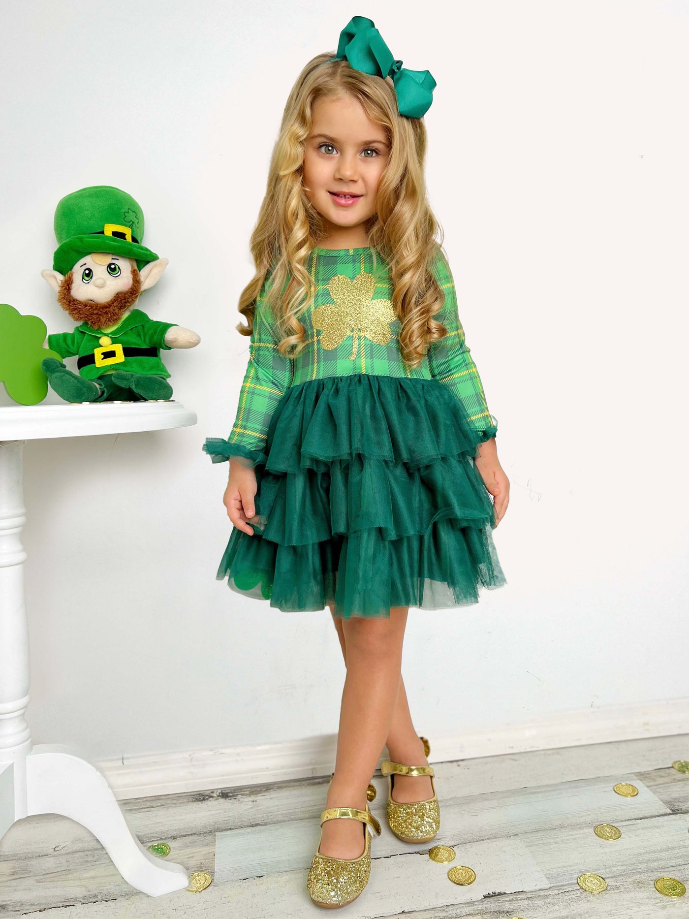 St. Patrick's Day Outfit | Girls Shamrock Shimmer Tiered Tutu Dress
