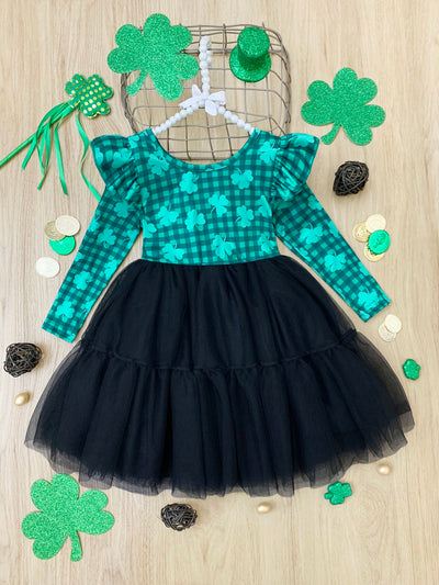St. Patrick's Day Dress | Little Girls Plaid Clover Tutu Dress