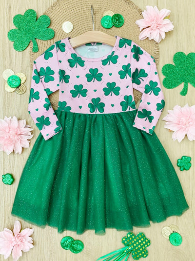 St. Patrick's Day Dress | Little Girls Clover Shimmer Tutu Dress