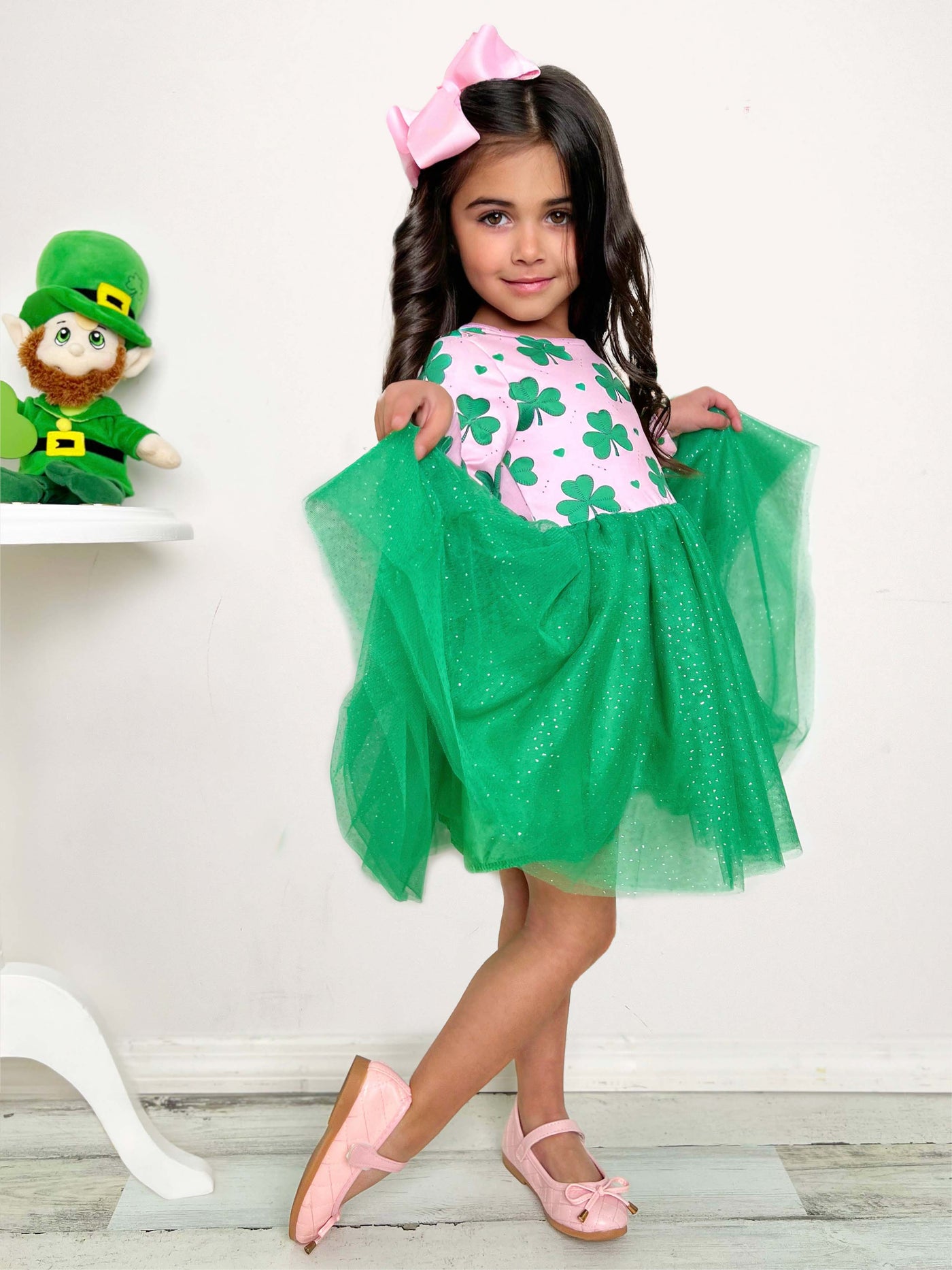 St. Patrick's Day Dress | Little Girls Clover Shimmer Tutu Dress
