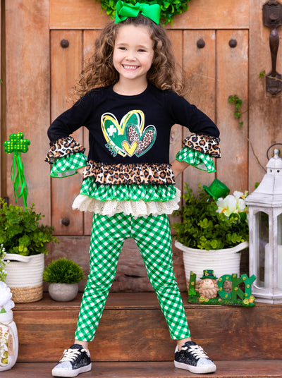 St. Patrick's Day Clothes | Leopard Plaid Peplum Top & Legging Set