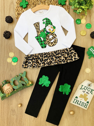 Mia Belle Girls St. Patrick's Day Love Top & Patched Legging Set