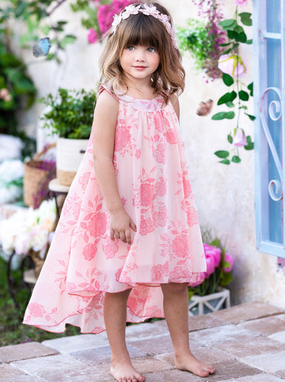 Toddler Spring Dresses | Girls Pink Floral Sleeveless Hi Lo Dress