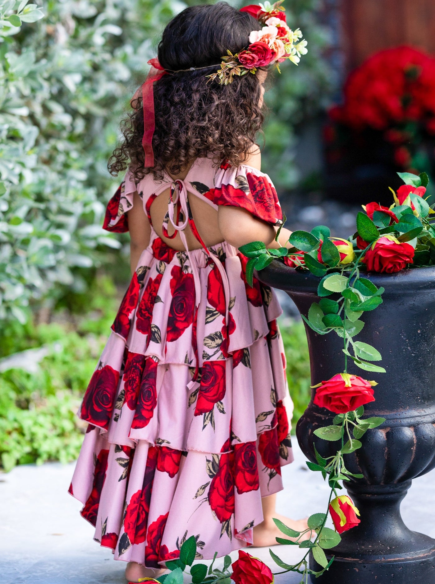 Toddler Spring Dresses | Girls Floral Open Back Tiered Hi Lo Dress