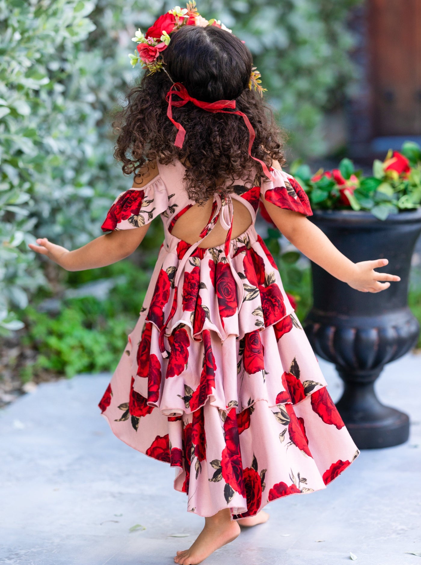 Toddler Spring Dresses | Girls Floral Open Back Tiered Hi Lo Dress