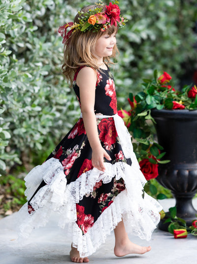 Girls Spring Dresses | Floral Sleeveless Lace Hem Handkerchief Dress