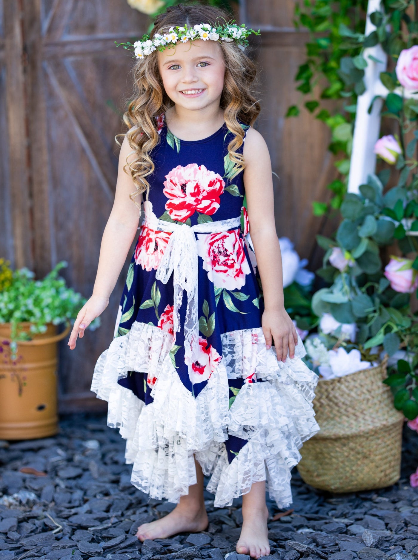Toddler Spring Clothes | Floral Sleeveless Handkerchief Lace Hem Dress