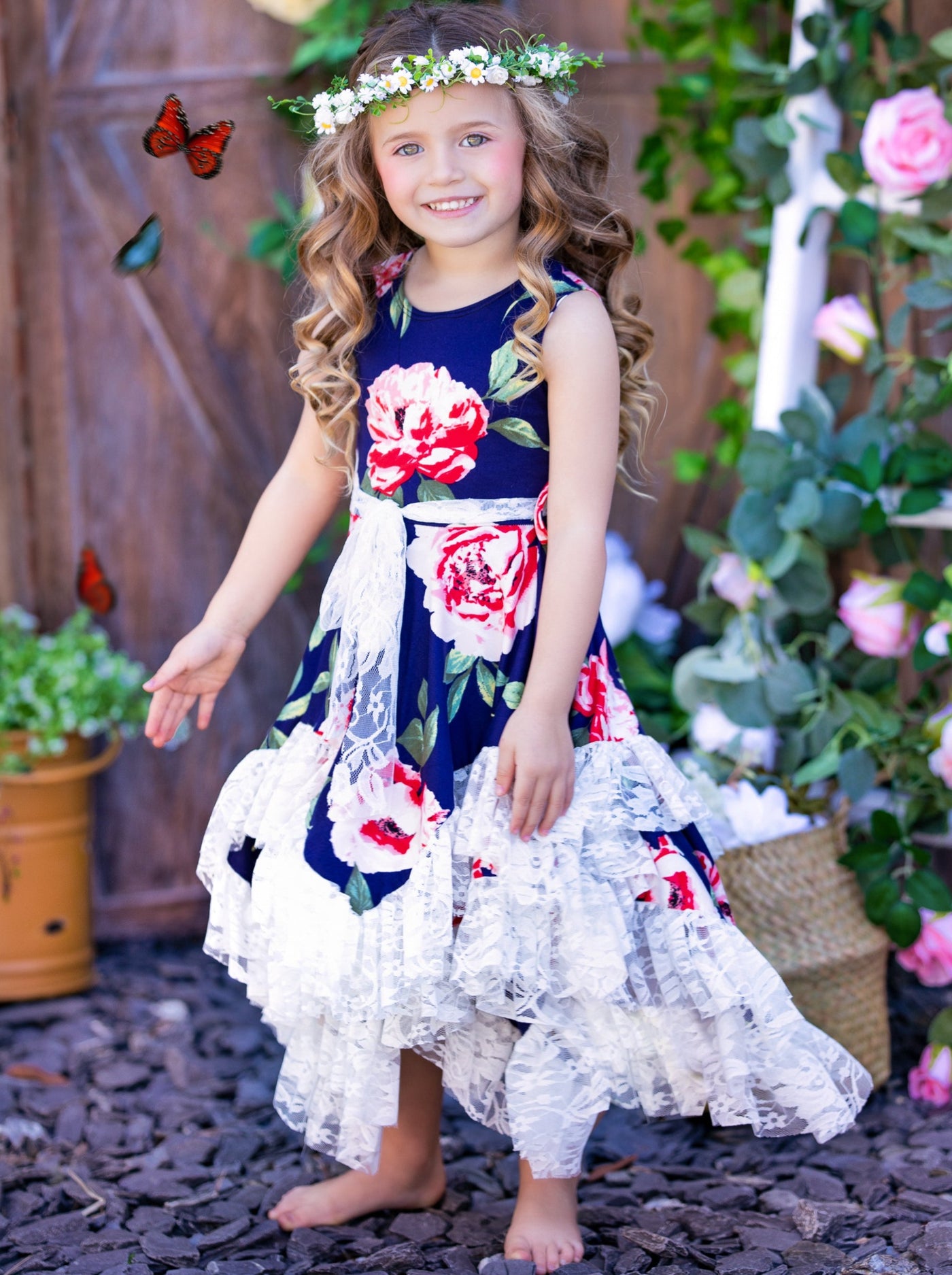 Toddler Spring Clothes | Floral Sleeveless Handkerchief Lace Hem Dress