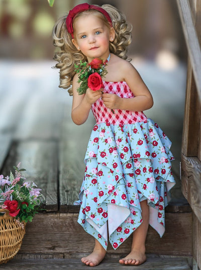 Toddler Spring Dress | Girls Halter Smocked Floral Handkerchief Dress