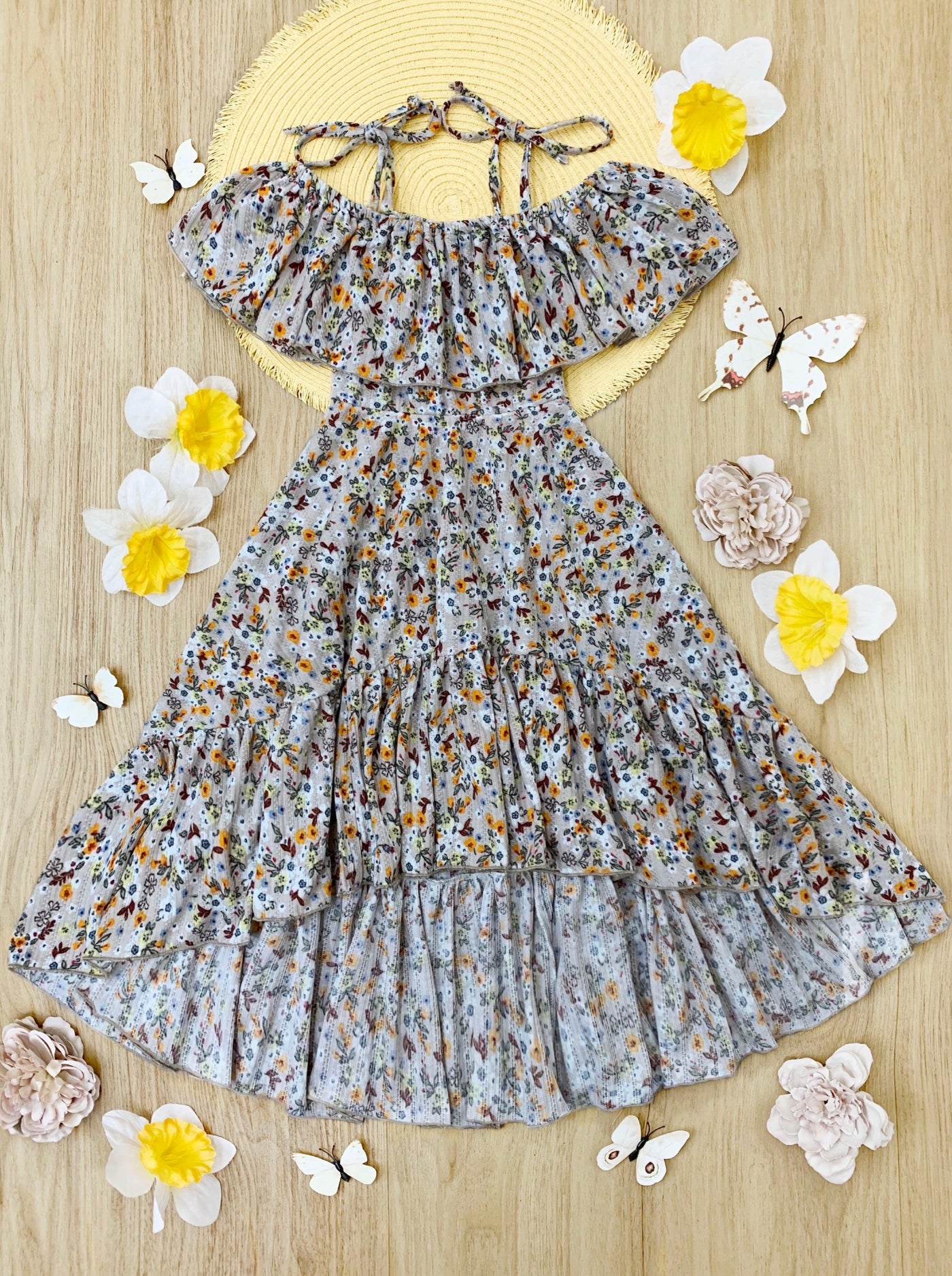 Cute Toddler Spring Dresses | Girls Floral Cold Shoulder Maxi Sundress