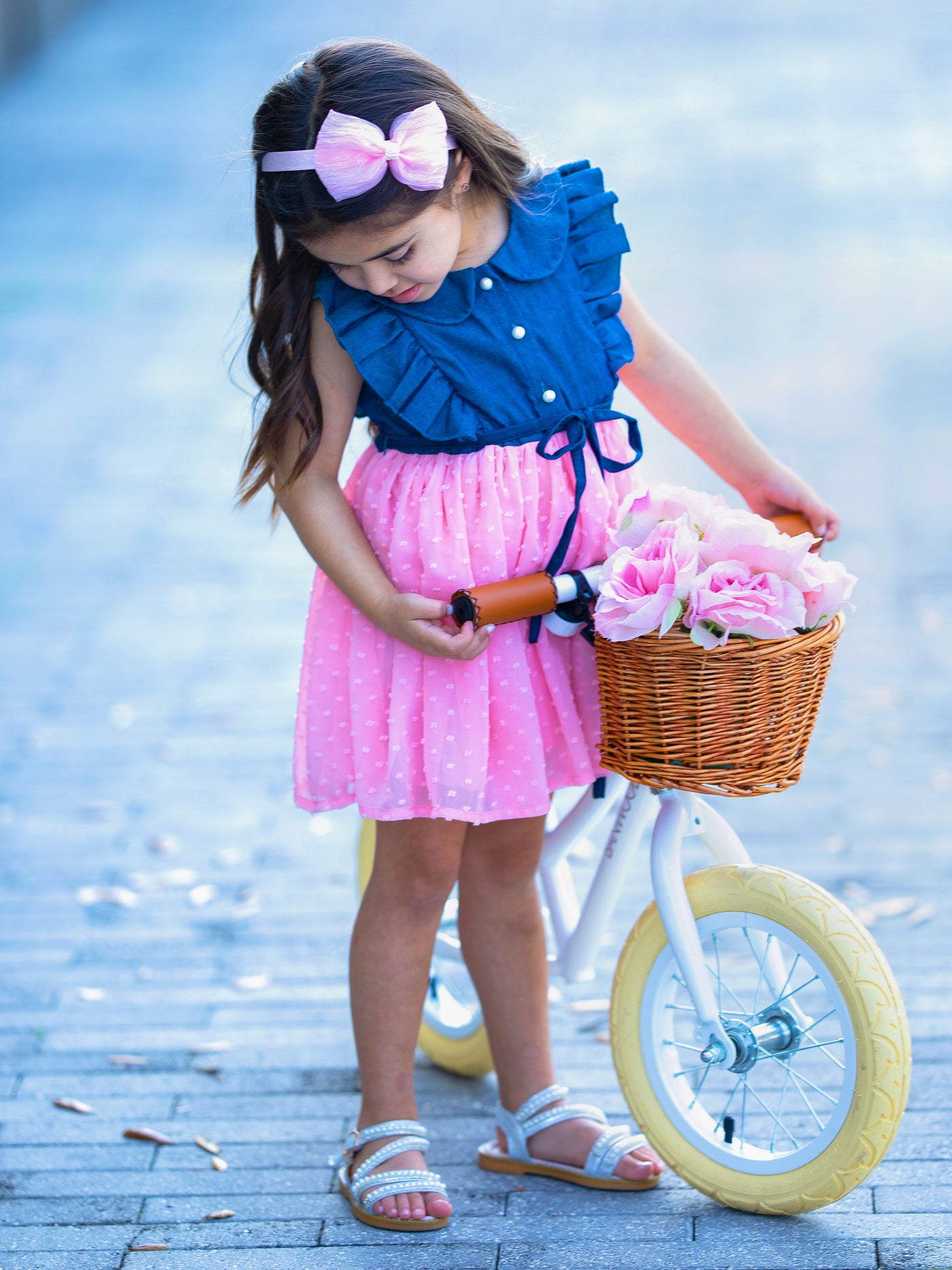 Cute Spring Toddler Outfits | Little Girls Chambray Swiss Dot Dress