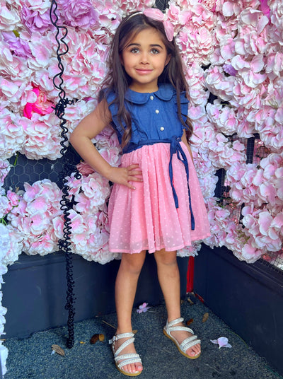 Cute Spring Toddler Outfits | Little Girls Chambray Swiss Dot Dress