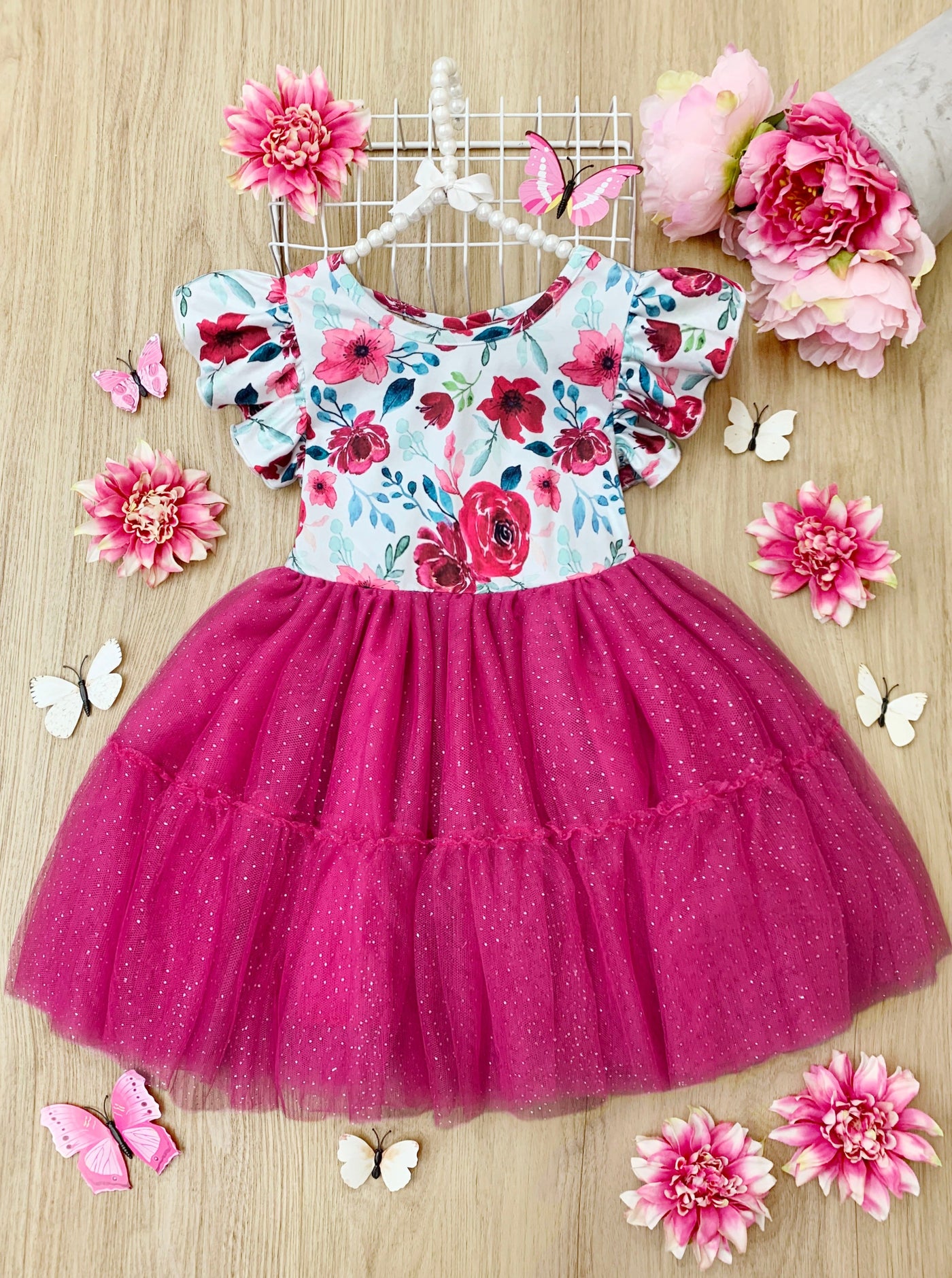 Cute Spring Toddler Outfits | Girls Ruffle Sleeve Floral Tutu Dress