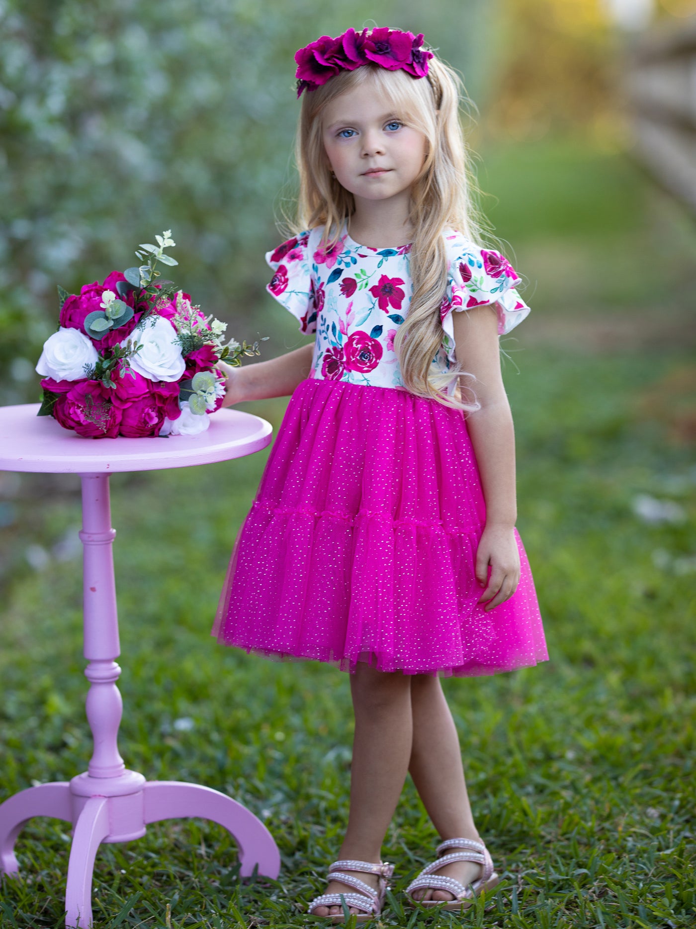 Cute Spring Toddler Outfits | Girls Ruffle Sleeve Floral Tutu Dress
