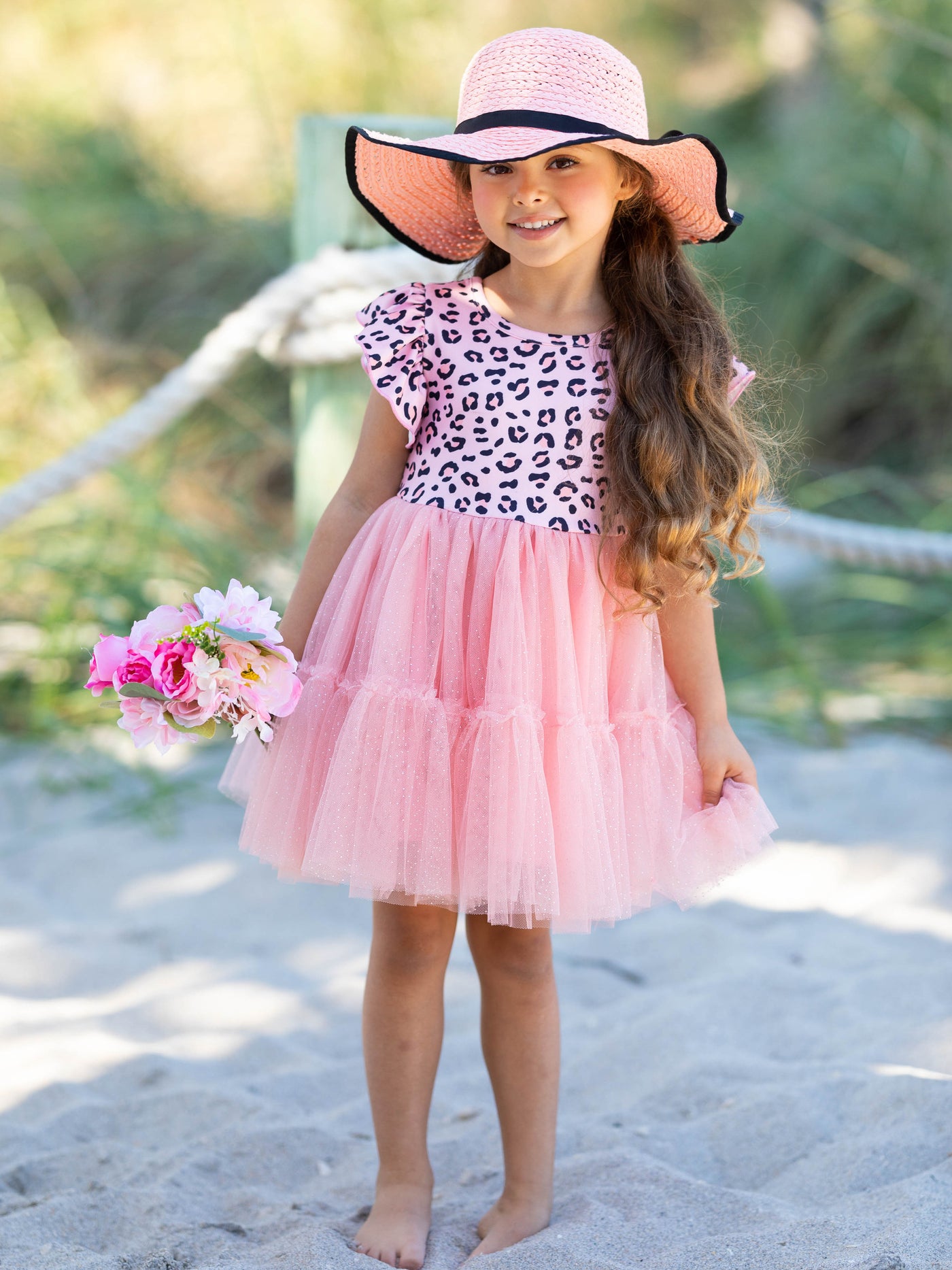 Spring Toddler Outfits | Ruffle Sleeve Pink Leopard Print Tutu Dress