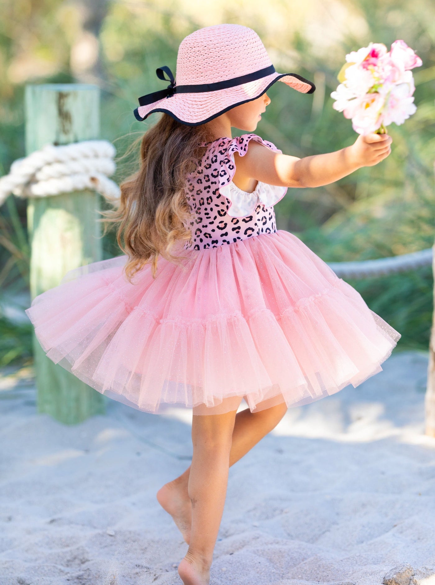 Spring Toddler Outfits | Ruffle Sleeve Pink Leopard Print Tutu Dress