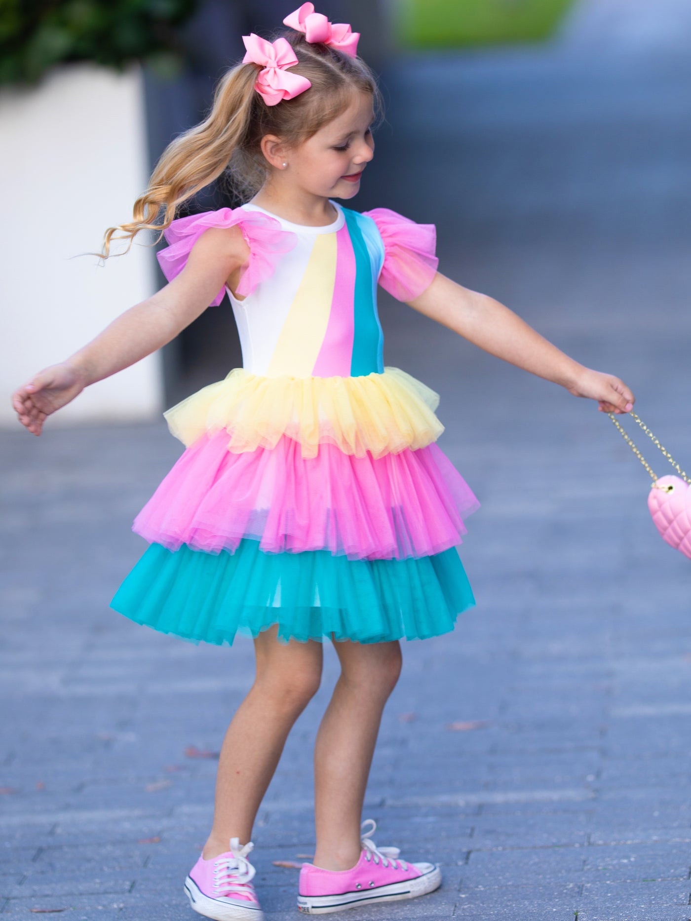 Spring Toddler Outfits | Girls Sleeveless Rainbow Ruffle Tulle Dress Multicolor / 3T