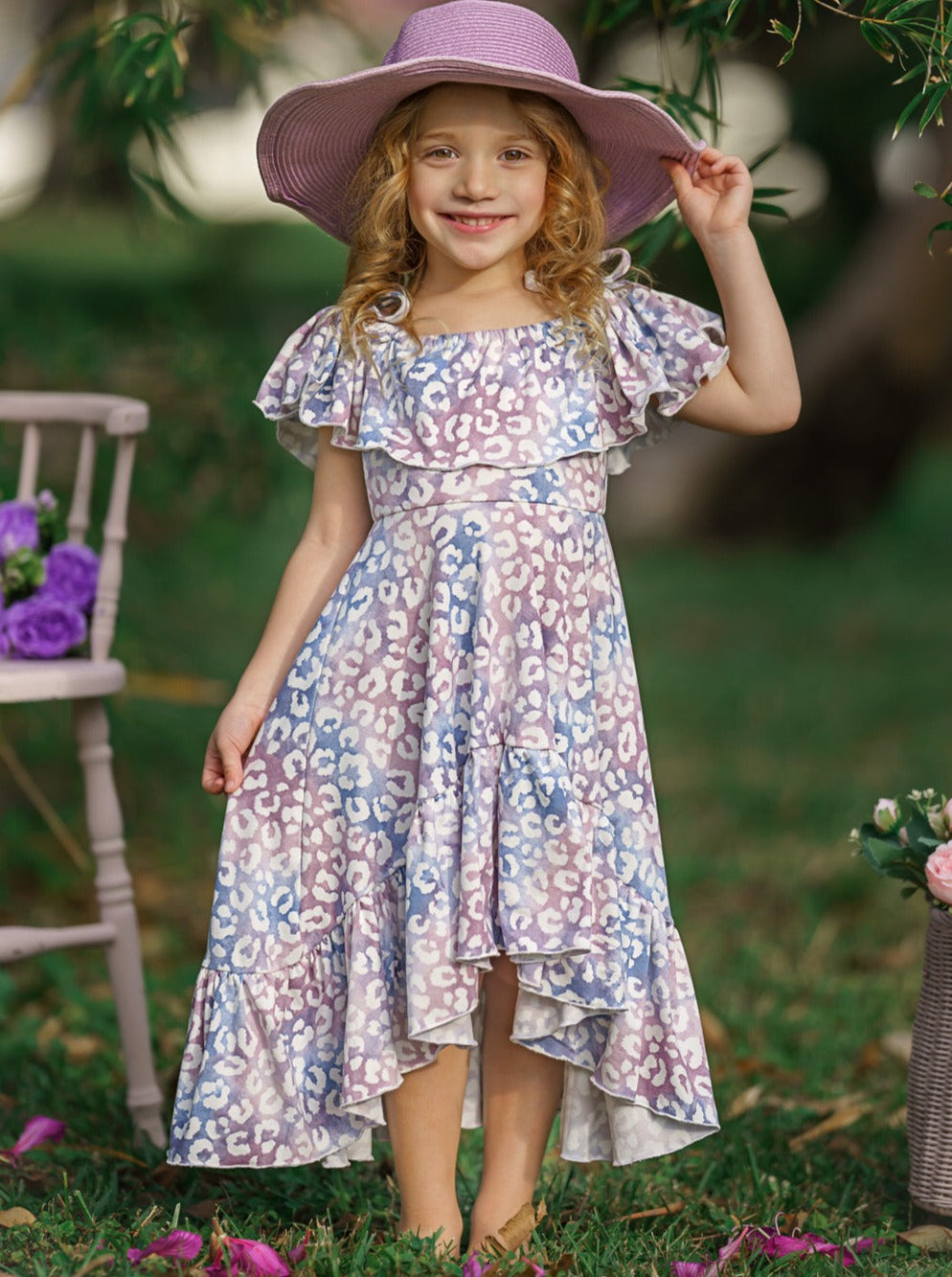 Toddler Spring Dresses | Pastel Leopard Cold Shoulder Maxi Sundress