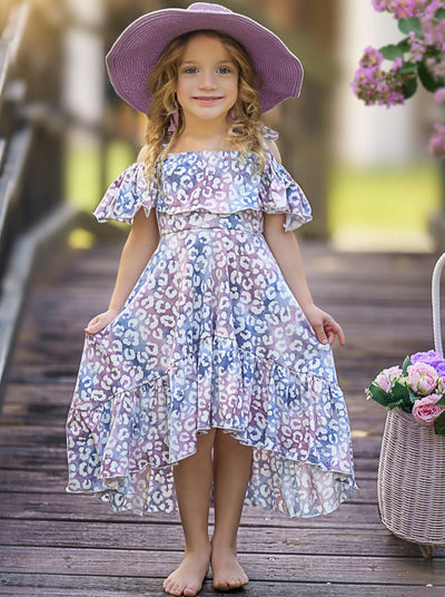 Toddler Spring Dresses | Pastel Leopard Cold Shoulder Maxi Sundress