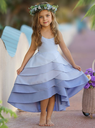 Toddler Spring Outfits | Girls Sleeveless Hues of Blues Tiered Dress