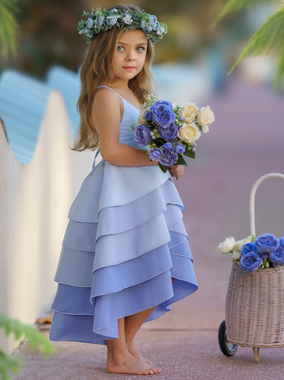 Toddler Spring Outfits | Girls Sleeveless Hues of Blues Tiered Dress