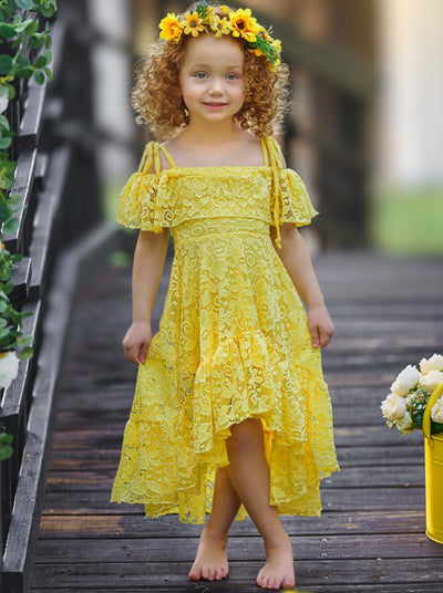 Toddler Spring Dress | Girls Yellow Cold Shoulder Maxi Lace Sundress