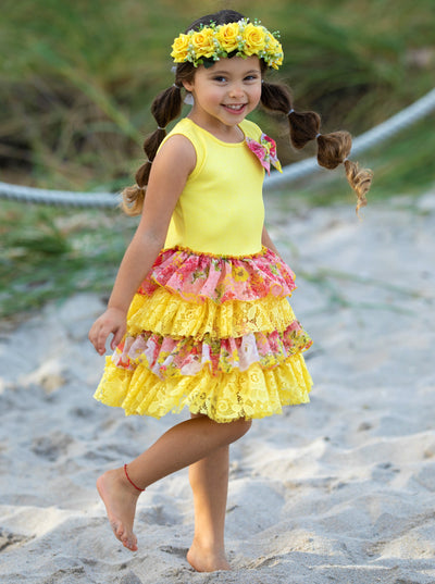 Toddler Spring Dresses | Girls Floral & Lace Tank Tiered Ruffle Dress