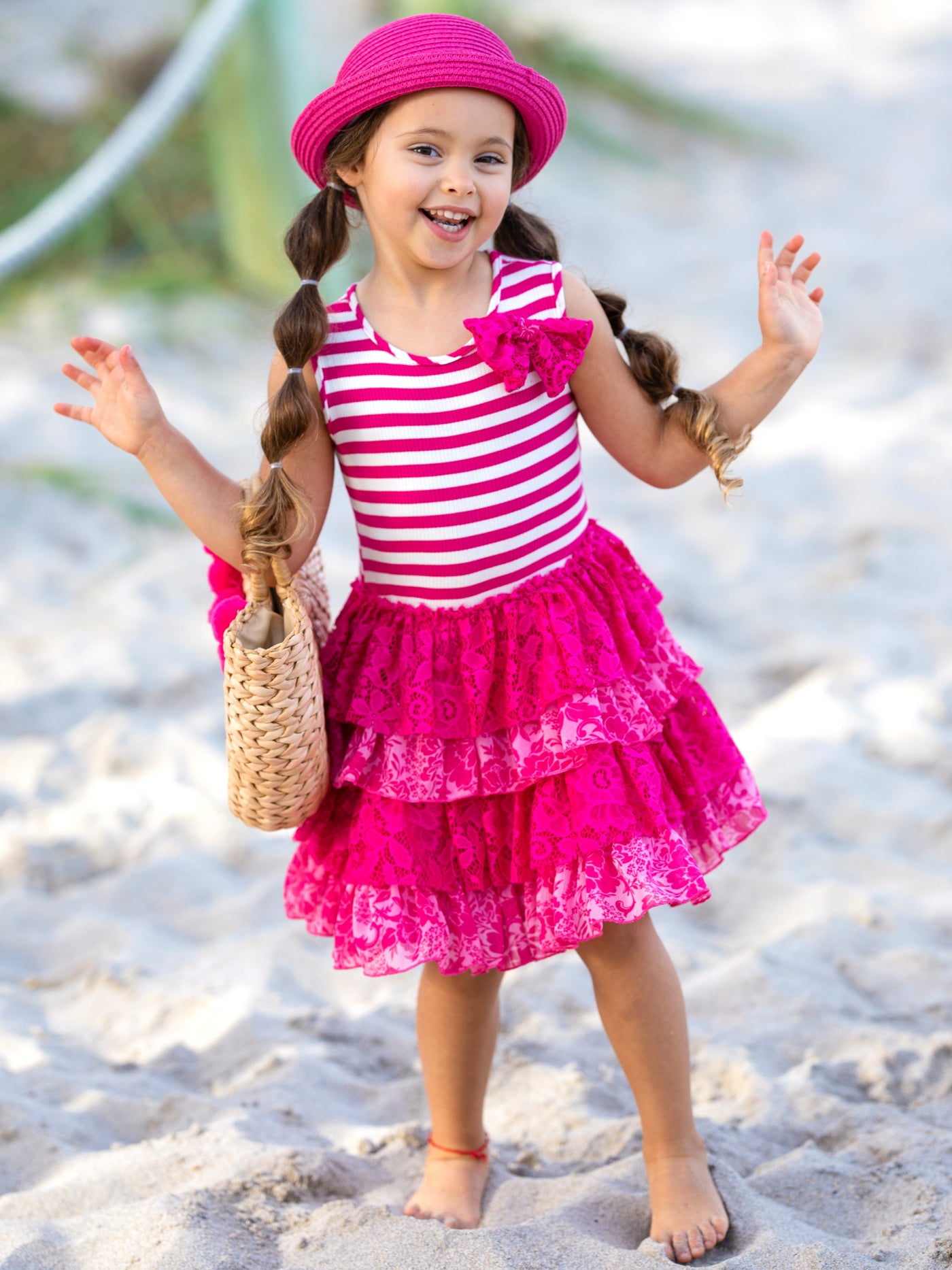 Toddler Spring Dresses | Little Girls Striped Tank Tiered Lace Dress