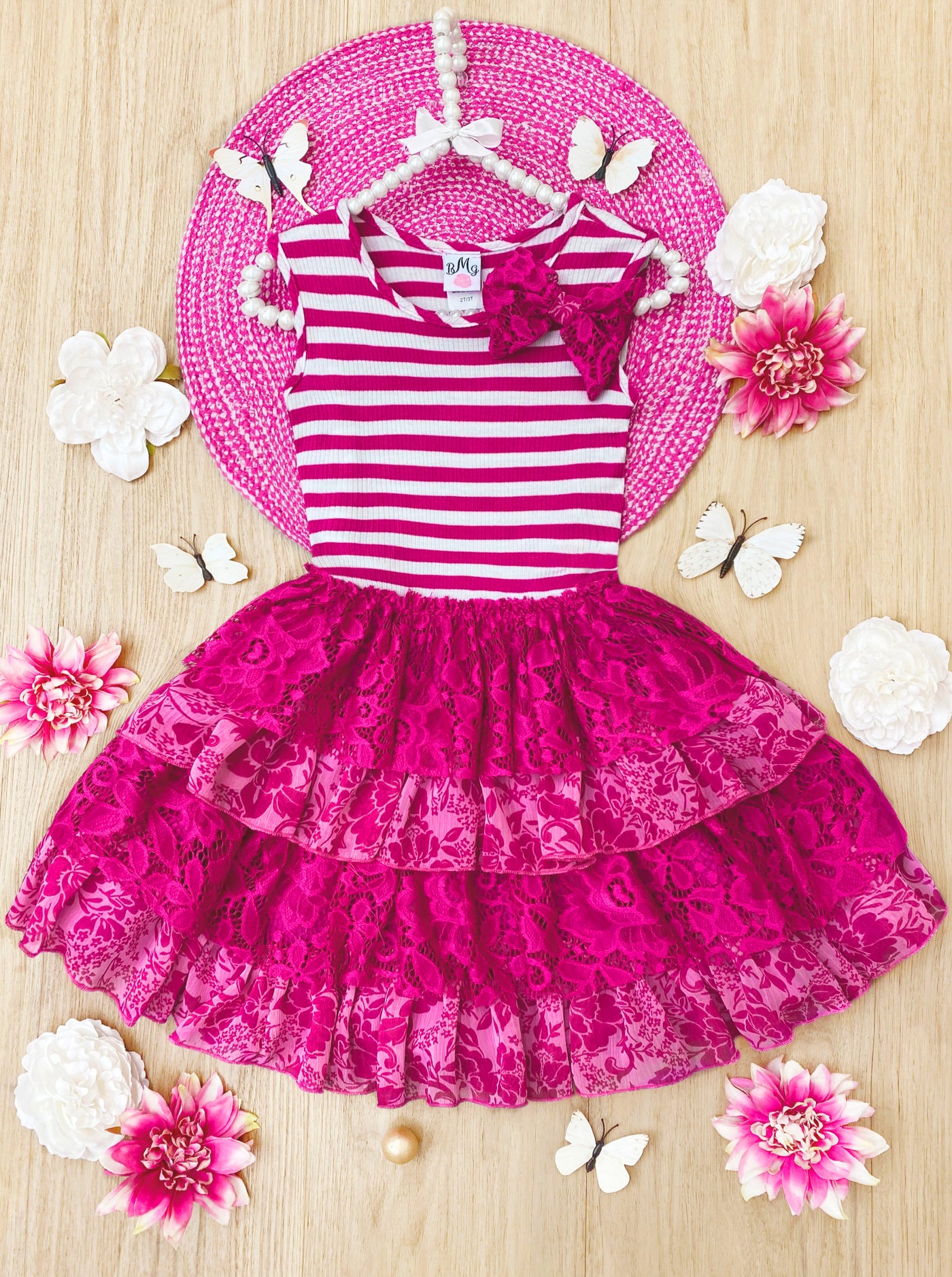 Toddler Spring Dresses | Little Girls Striped Tank Tiered Lace Dress