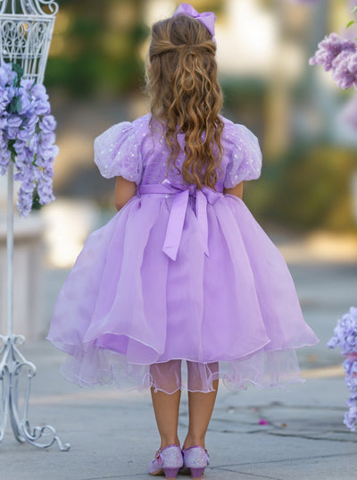 Girls Formal Dresses | Sequin Puff Sleeve Mid Length Formal Dress