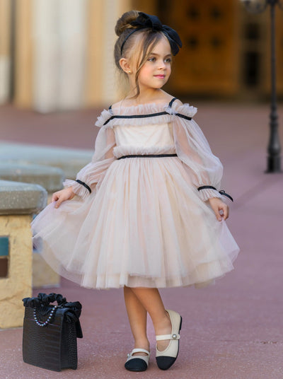 Neutral Tulle Mini Dress | Little Girls Formal Dress - Mia Belle Girls