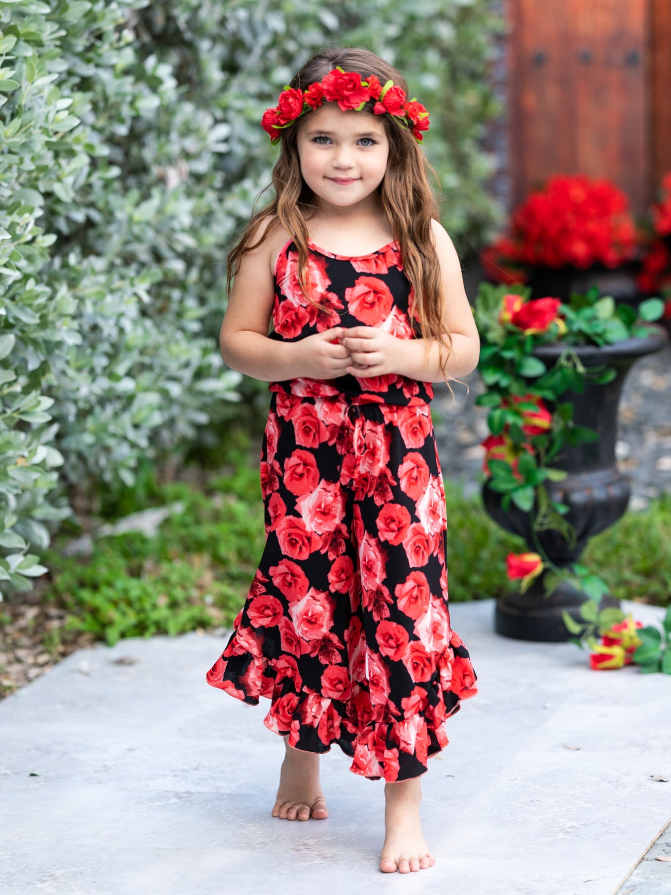 Cute Toddler Outfit | Girls Sleeveless Floral Ruffle Hem Jumpsuit – Mia ...