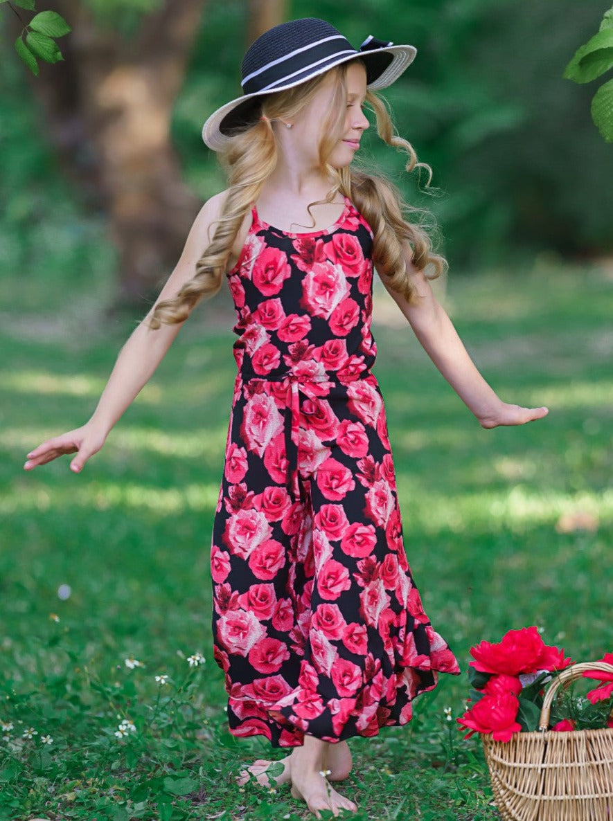 Cute Toddler Outfit | Girls Sleeveless Floral Ruffle Hem Jumpsuit