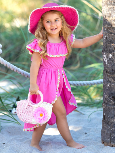 Toddler Spring Outfits | Girls Pink Floral Hem Hi-Lo Skirted Romper