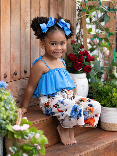 Kids Spring Clothes | Girls Ruffle Ruched Top & Floral Pants Set