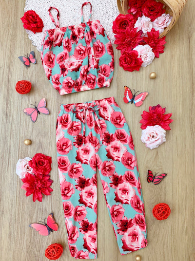 Girls Spring Outfits | Floral Sleeveless Bubble Top & Drawstring Pants
