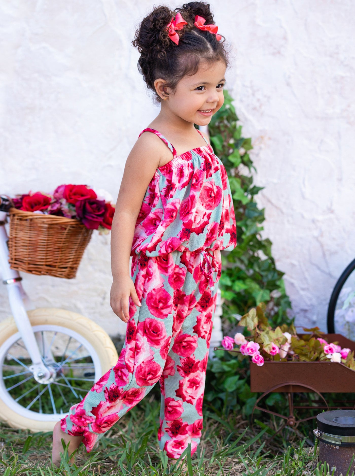 Girls Spring Outfits | Floral Sleeveless Bubble Top & Drawstring Pants