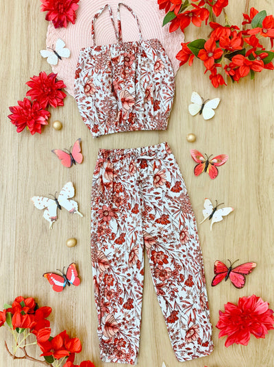 Kids Spring Clothes | Girls Floral Bubble Top & Drawstring Pants