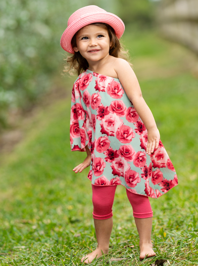 Kids Spring Clothes | Girls Rose Print One Sleeve Tunic & Legging Set