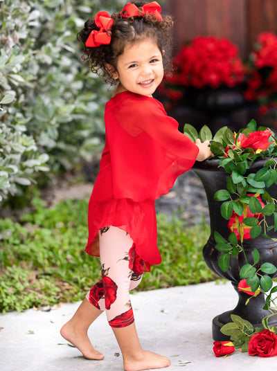 Toddler Spring Outfits | Girls Red One Sleeve Tunic & Rose Legging Set