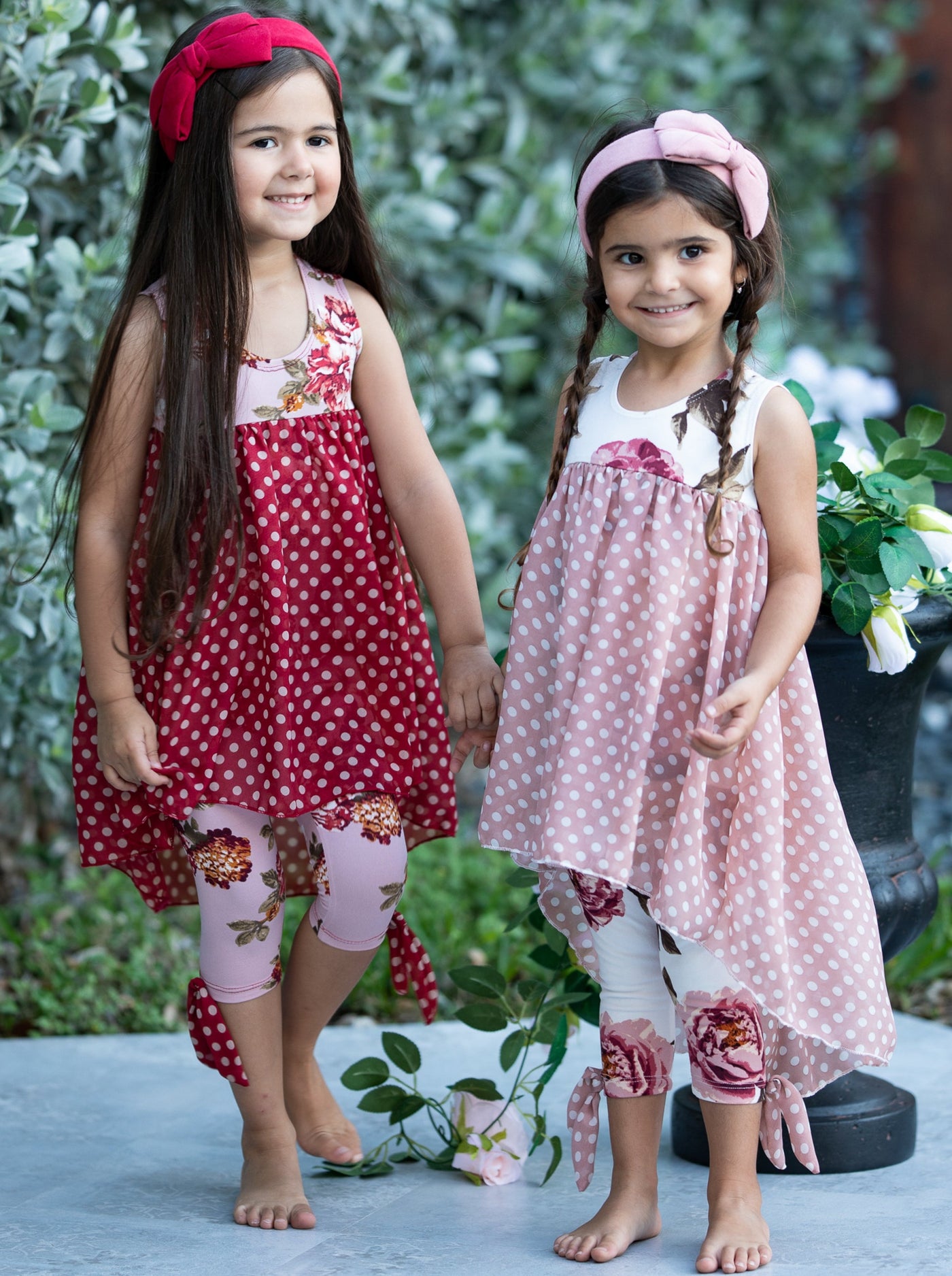 Kids Spring Clothes | Girls Polka Dots Hi Lo Tunic & Bow Legging Set 